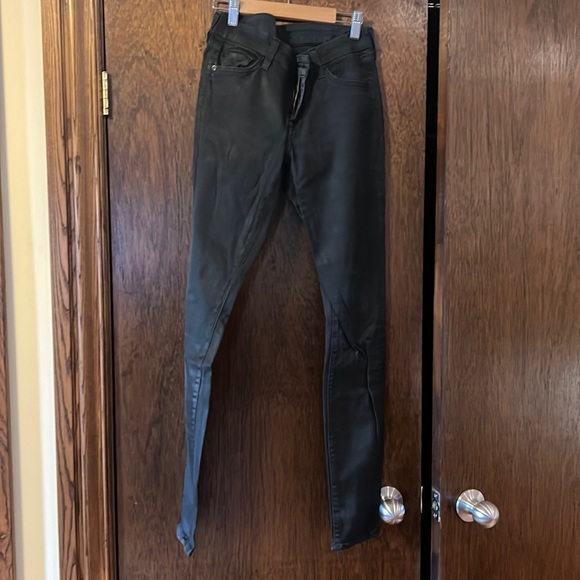 7 for All Man Kind Skinny Black Waxed Jeans - Picture 1 of 3